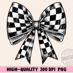 Retro Checkered coquette bow png sublimation design download, race day png, race png, checkered bow png, sublimate designs download