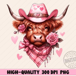 Highland Cow png, Valentine Coquette Png, Valentine&#39;s Day, Retro Valentine Png, Valentine Heart Png, Love Png,Western Valentine