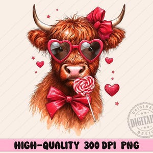 Highland Cow png, Valentine Coquette Png, Valentine&#39;s Day, Retro Valentine Png, Valentine Heart Png, Love Png, Sublimation Designs