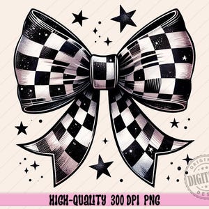 Checkered coquette bow png sublimation design download, race day png, race png, checkered bow png, sublimate designs download