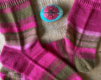 Chaussettes tricotées main bruit rose taille 42