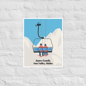 Personalisiertes Skifahren Sessellift Paar Poster, Vintage Sessellift Druck