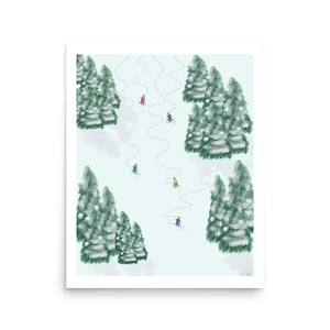 Powder Day Skiing, Snowy Mountain Skier Print