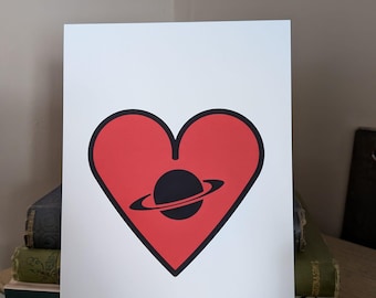 Saturn Heart Art Print: Space Love Illustration, A4 or 5x7 Poster