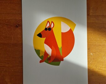 Funky Fox Art Print: Modern Woodland Animal Illustration for Nursery A4 or 5x7 print. (NO AI USED)