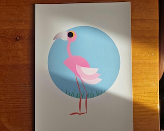 Flamingo Art Print: Minimalist Nursery and Kids Room Decor A4 or 5x7 print (NO AI USED)