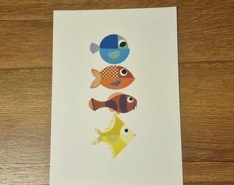 Playful Fish Illustration Print – Whimsical Nursery Wall Art (5x7, A4)