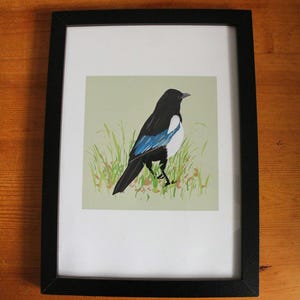 Vibrant Magpie Illustration Print - A4 or 5x7 Landscape Artwork with Bohemian minimalist. image 1