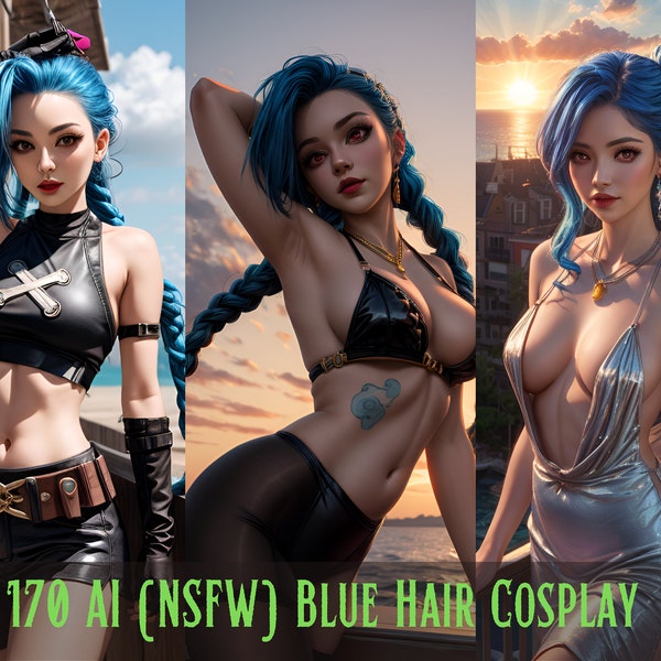AI Girl Blue Hair Cosplay - 80 N+ swf-kunst |AI girl |Ai Waifu | Cadeaus voor meisjes|Ai gegenereerd artwork|Anime Ai Art|Anime Png-bundel|Anime