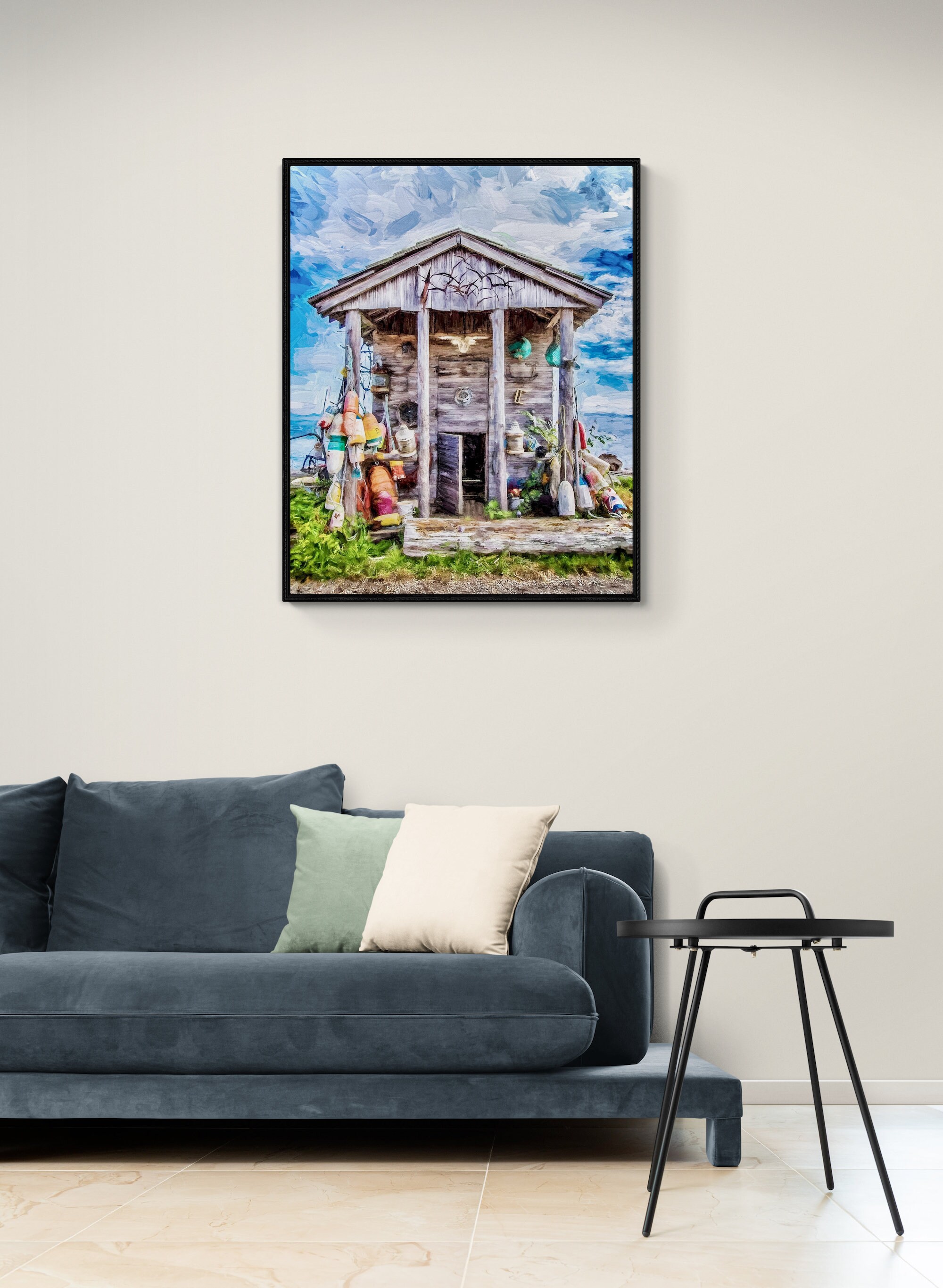 Seaside Fishing Shack Wall Art, Blue and Green Home Decor, Beach Living