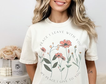 Comfort Colors Peace I Leave With You Tshirt John 14:27 Peace T-shirt Wild Flowers Tee Daisies Minimalistic Bible Verse shirt Scripture Tee