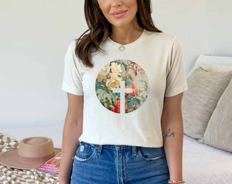 Flower Cross Shirt Christian Cross T-shirt, Negative Space Design, Jesus Tee Calvary Cross Tshirt Floral Cross Tee Galatians 6:14 Gospel Tee