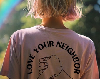Love Your Neighbor Pocket Tee, Plain Pocket, Mark 12:31 Tshirt, Love One Another Tshirt Vintage Jesus Pocket Tee, Jesus Back Print Love Tee