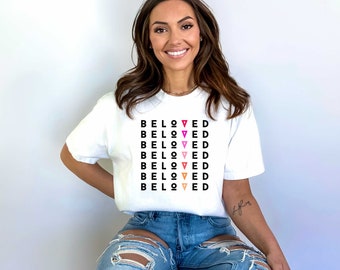 Comfort Colors Christian Tee Beloved Heart T-shirt Grid Love Tshirt Church Shirt Christian Gifts Aesthetic Christian T-shirt Modern Font Tee