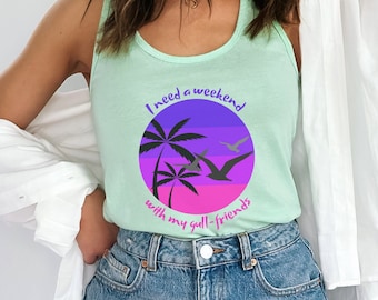 Camiseta playera para vacaciones de verano, camiseta para chicas, camiseta de crucero, camiseta de atardecer con palmeras, camiseta de gaviota, camiseta de viaje de fin de semana
