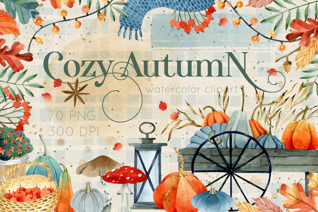 Cozy Autumn Watercolor Clipart Set 70 PNG - Etsy