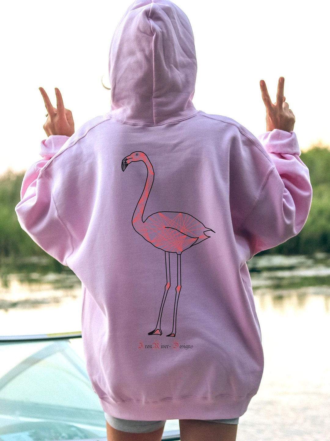Tropical Flamingo Print Women's Zip Up Hoodie main image 1