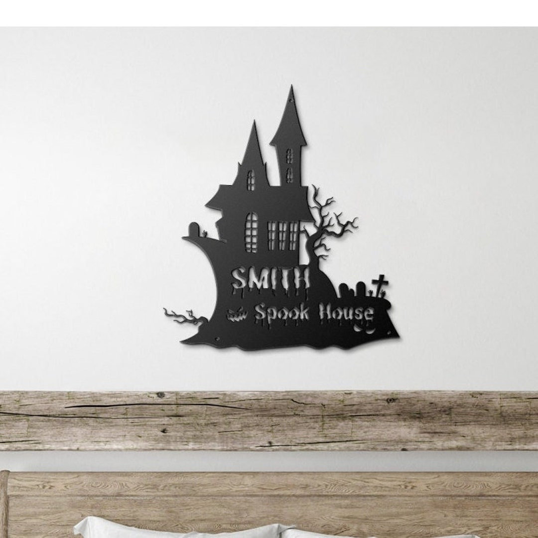 Personalized Halloween Spook House Metal Sign, Custom Last Name, 18