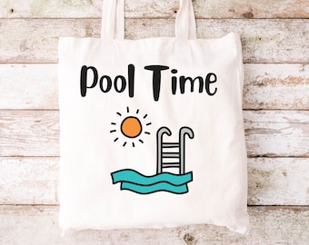 Pool time Tote, cute fun canvas tote bag, pool tote bag, summer tote bag, trendy tote bag, vacation tote bag, swimming suit tote,
