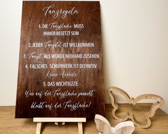 Hochzeitsschild Tanzregeln | Holzschild | Motivation für eure Gäste