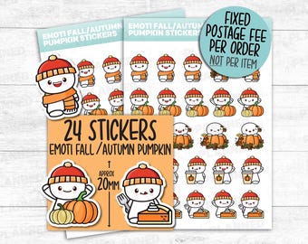 24 AUTUMN FALL PUMPKIN Stickers |  Cozy Kawaii Planner / Journal Stickers
