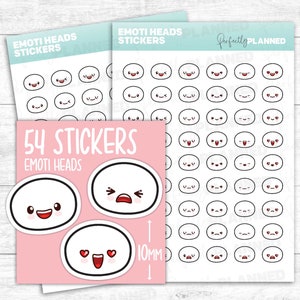 54 EMOTI HEADS,  Mood Stickers / Kawaii Stickers for your Planner, Journal and Bullet Journal