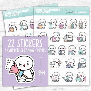 22 Emoti / Adesivi Kawaii per PULIZIE / FACCENDE DOMESTICA per il tuo Planner e Bullet Journal