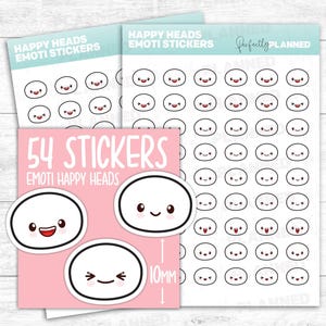 54 EMOTI HAPPY HEADS,  Mood Stickers / Kawaii Stickers for your Planner, Journal and Bullet Journal