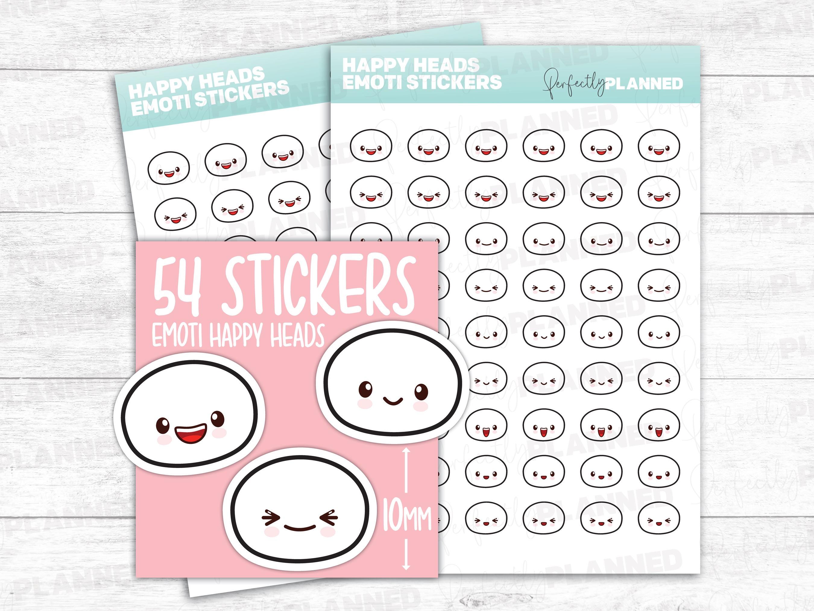 54 HAPPY EMOTI HEAD Stickers: Kawaii Planner Stickers - Etsy Australia