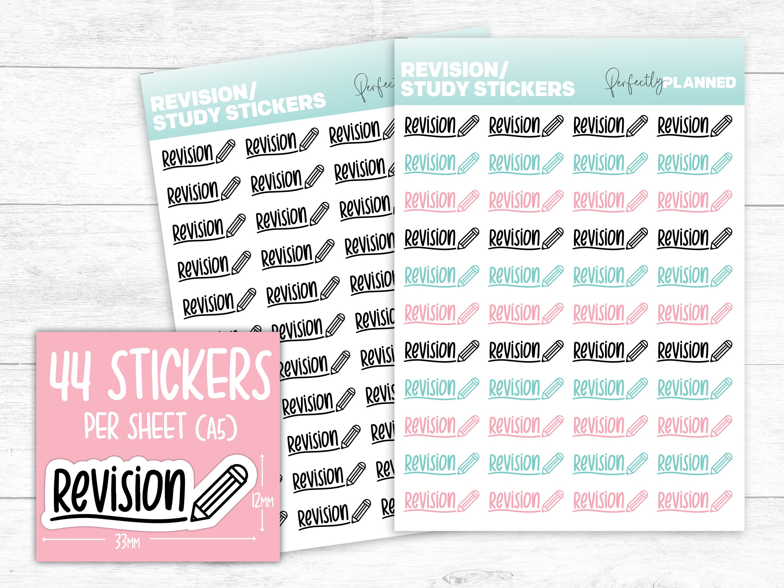 44 Study/revision Stickers, A5 Sheet School Planner Stickers College ...