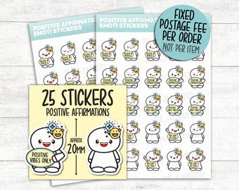 25 POSITIVE AFFIRMATION Emoti / Kawaii Stickers for your Planner, Journal and Bullet Journal
