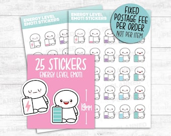 25 ENERGY LEVEL Emoti / Kawaii Stickers for your Planner and Bullet Journal