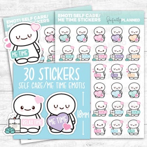 30 SELF CARE / Me Time Emoti / Kawaii Stickers for your Planner and Bullet Journal