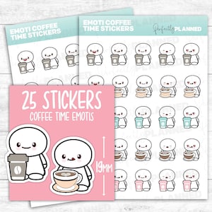 25 COFFEE LOVERS Emotis / Kawaii Stickers for your Planner and Bullet Journal