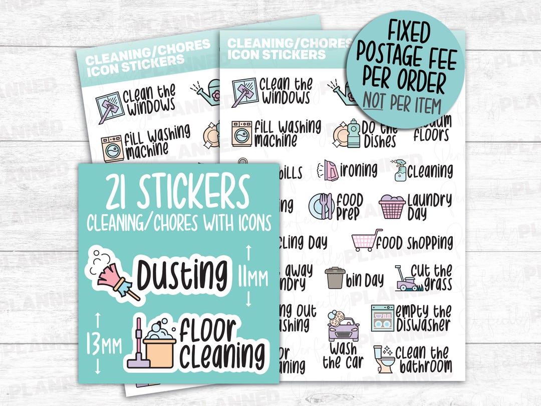 21 HOUSE CLEANING / Chores Icon Stickers for Your Planner and Bullet ...