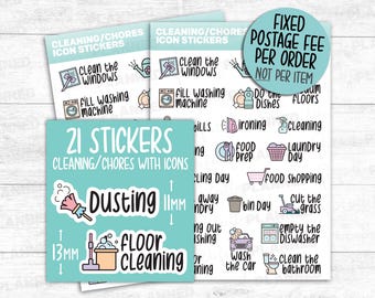 21 HOUSE CLEANING / Chores Icon Stickers for your Planner and Bullet Journal