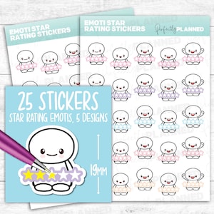 25 STAR RATING, Mood Tracker Emotis / Kawaii Stickers for your Planner and Bullet Journal