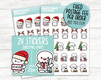24 CHRISTMAS Emoti / Kawaii Stickers for your Planner, Calendar, Journal and Bullet Journal