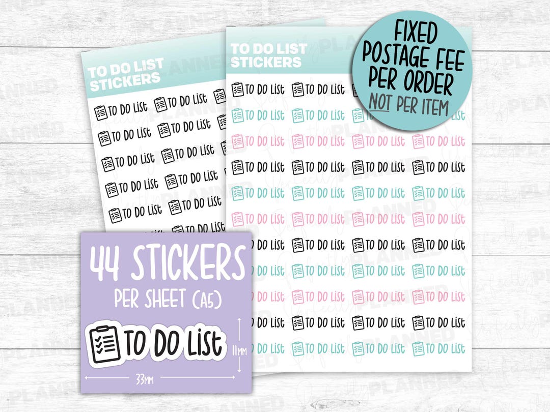 Topic List Sticker 44 TO DO LIST Stickers, A5 Sheet - Diary, Calendar, Planner, Study ...