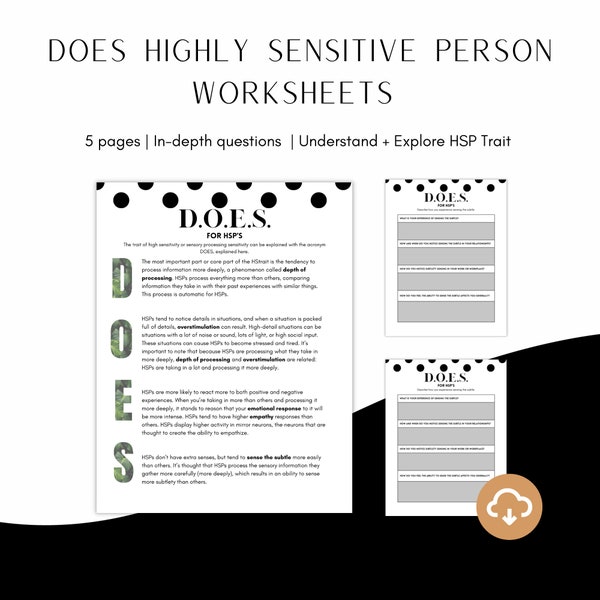 Highly Sensitive Person Worksheet Pack - Instant Digital Download Printable