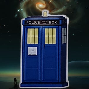 Tardis Police Box Doctor Who inspired Laptop Water-bottle Sticker 3.25 in high