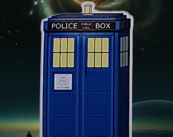 TARDIS Doctor Who Police Box Die-Cut Sticker | Sci-Fi TV Fan Art Vinyl Decal Whovian Gift Tardis  Laptop Water-bottle Sticker 3.25 in high