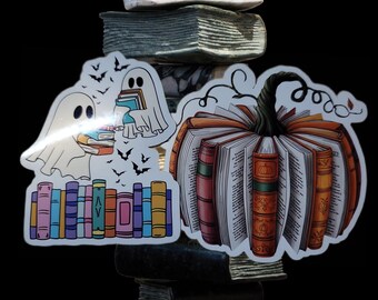 Conjunto de adesivos de fantasmas de livros assustadores | Adesivo de Halloween para leitores | Adesivo de vinil à prova d'água com tema de livros de bruxas