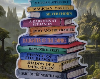 Book Stack of Raymond E Feist Rift War Titles Laptop/Water-Bottle Sticker