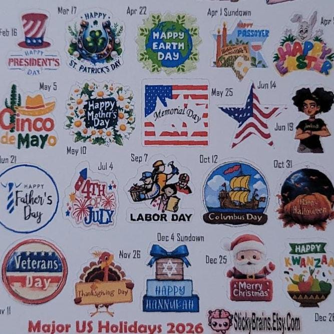 2026 US Holiday Planner Stickers - Etsy