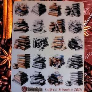 Kaffee und Buch Aufkleber - perfekt für Planer/Journals 1,6 cm hoch