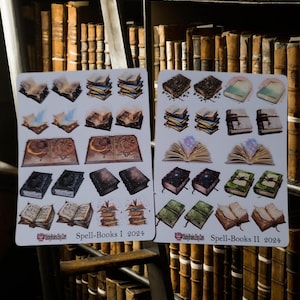 Conjunto de duas folhas de adesivos para livros de feitiços. Adesivos para RPG para jogadores de D&D. Perfeitos para agendas/diários ou jogos de tabuleiro.