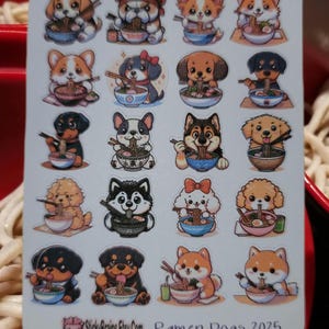 Niedliche Ramen Hund Sticker - perfekt für Planner/Journals 15mm hoch