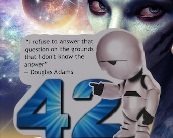 Adesivo robot Douglas Adams 42 – Citazione galattica della Guida galattica per autostoppisti, decalcomania in vinile fustellata, regalo per i fan di Marvin.