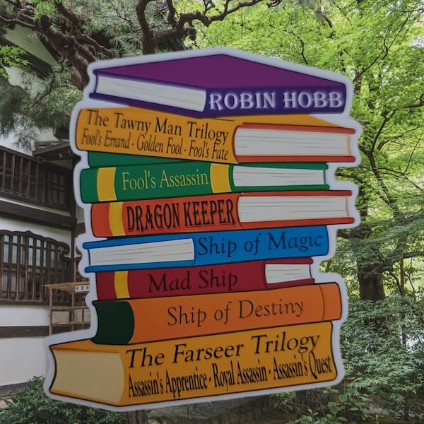 Robin Hobb Book Stack Sticker | Realm of the Elderlings Fantasy Books | Farseer Trilogy Reader Gift | Matte Vinyl Sticker